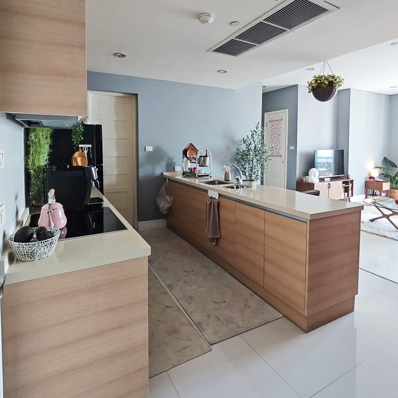 Pet-friendly 2-bedroom condo for rent at Aguston Sukhumvit 22, 90 sqm on the 10th floor. Fully furnished, no earthquake damage, free daytime dog run access. Rent 65,000 THB/month.