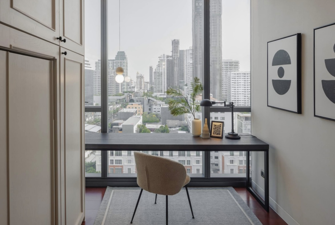 Ultra-luxury 2-bedroom condo for sale and rent at Khun by Yoo Thonglor 12. Fully furnished, newly decorated, 82 sqm with premium amenities, smart home features, and stunning east-facing city views.