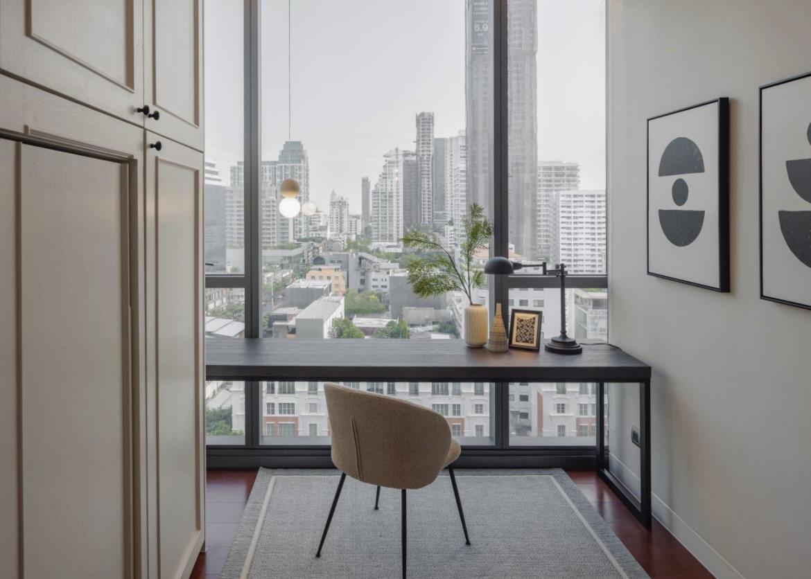 Ultra-luxury 2-bedroom condo for sale and rent at Khun by Yoo Thonglor 12. Fully furnished, newly decorated, 82 sqm with premium amenities, smart home features, and stunning east-facing city views.