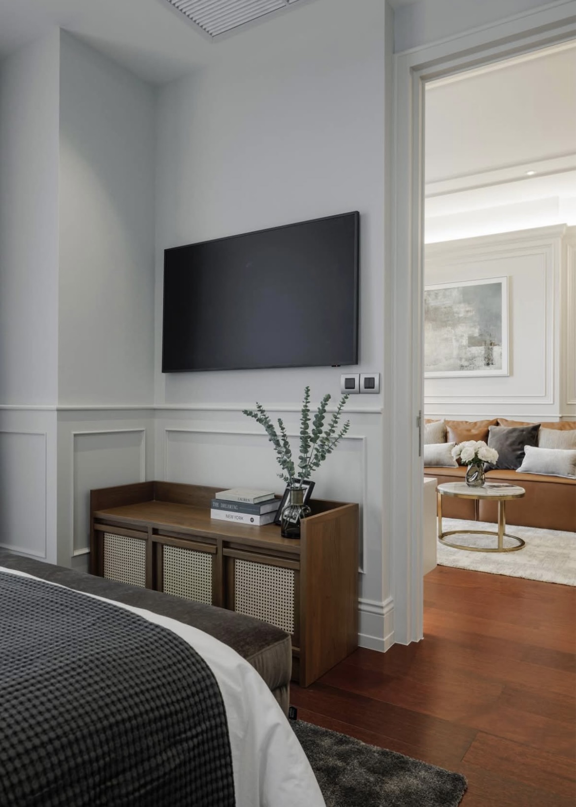 Ultra-luxury 2-bedroom condo for sale and rent at Khun by Yoo Thonglor 12. Fully furnished, newly decorated, 82 sqm with premium amenities, smart home features, and stunning east-facing city views.