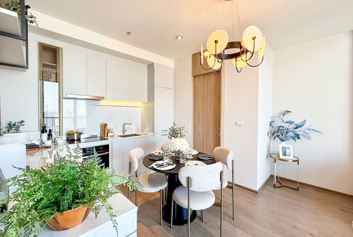 Luxury 2-bedroom duplex condo for sale at Park Origin Phrom Phong, 88 sqm on the 45th floor, fully furnished with exclusive Christian Dior decor. Stunning panoramic city views. Walk to BTS Phrom Phong and EmQuartier. Only 19.99 MB.