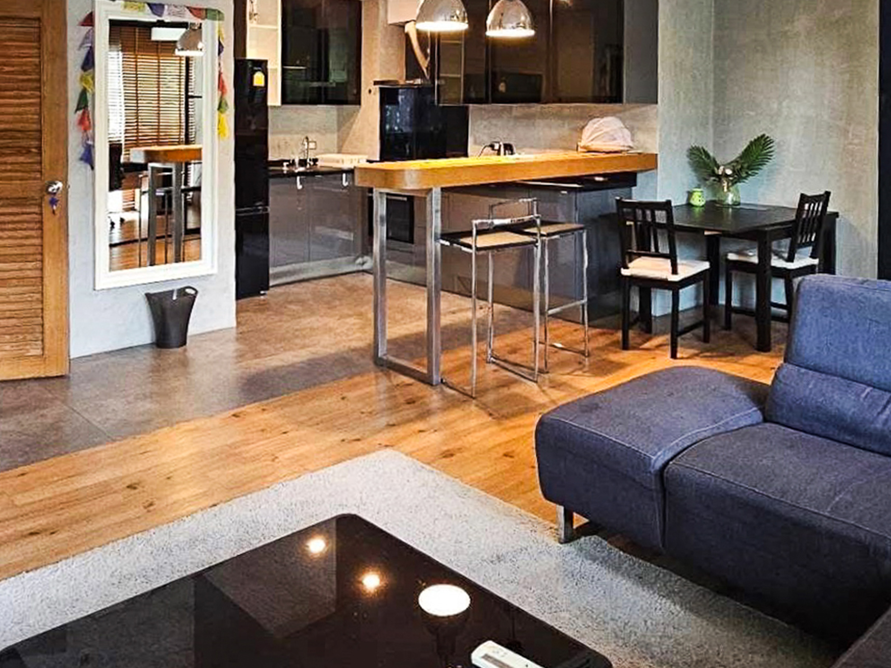 Spacious 2-bedroom condo for rent at Von Napa Sukhumvit 38, just steps from BTS Thong Lor. 105 sqm, modern design, rooftop pool, gym, parking. Rent 55,000 THB/month.