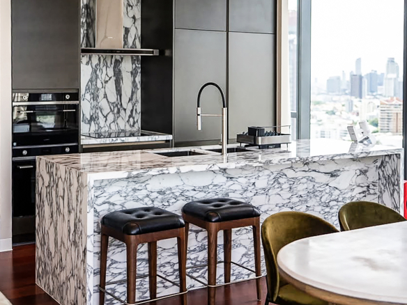 Luxury 3-bedroom corner condo for sale or rent at Khun by Yoo Thonglor 12. High floor, 149.5 sqm, marble kitchen, city views. Sale: 75MB, Rent: 275,000 THB/month. World-class facilities.
