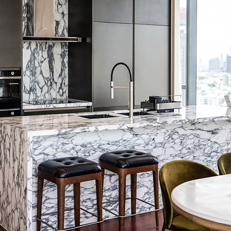 Luxury 3-bedroom corner condo for sale or rent at Khun by Yoo Thonglor 12. High floor, 149.5 sqm, marble kitchen, city views. Sale: 75MB, Rent: 275,000 THB/month. World-class facilities.