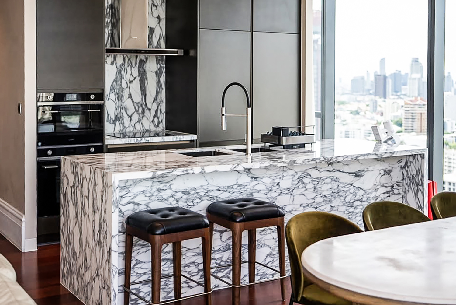 Luxury 3-bedroom corner condo for sale or rent at Khun by Yoo Thonglor 12. High floor, 149.5 sqm, marble kitchen, city views. Sale: 75MB, Rent: 275,000 THB/month. World-class facilities.