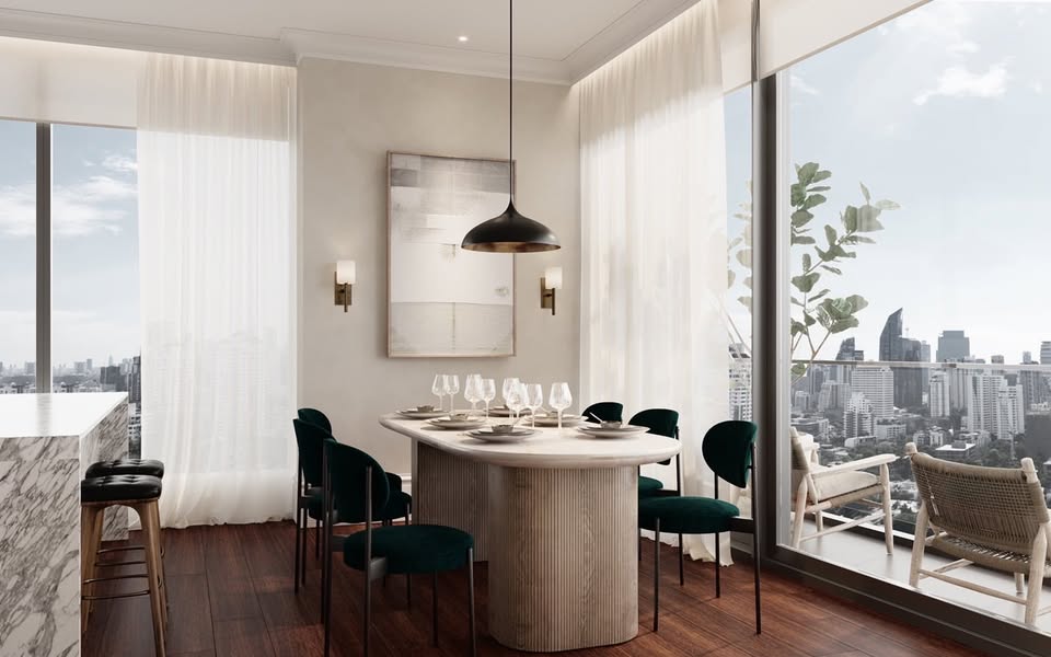 Luxury 3-bedroom corner condo for sale or rent at Khun by Yoo Thonglor 12. High floor, 149.5 sqm, marble kitchen, city views. Sale: 75MB, Rent: 275,000 THB/month. World-class facilities.