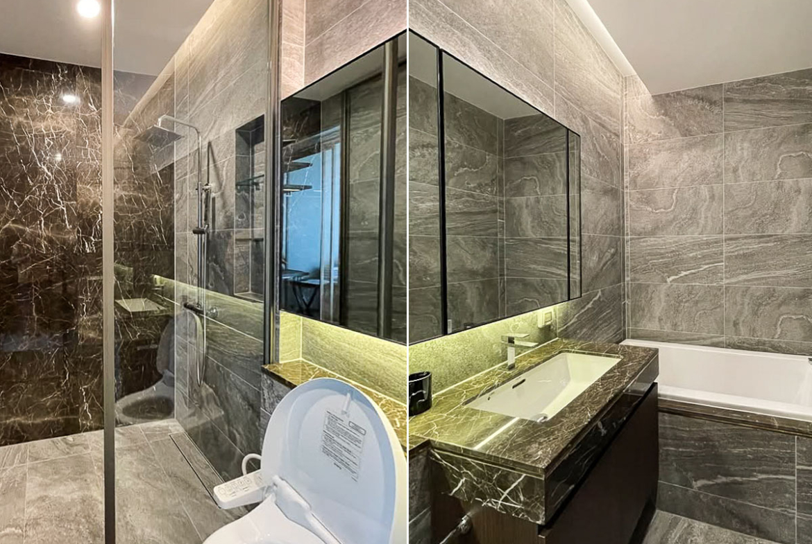 Luxury 1-bedroom condo for rent at The ESSE Sukhumvit 36. Fully furnished, 38.5 sqm, on the 14th floor with an unblocked city view. Just 20m from BTS Thonglor. Rent THB 42,000/month.